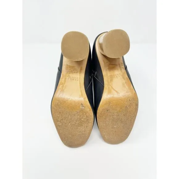 Sydney Brown High Ankle Boot Black Natural Wood Circle Heel EU 39/US 9
