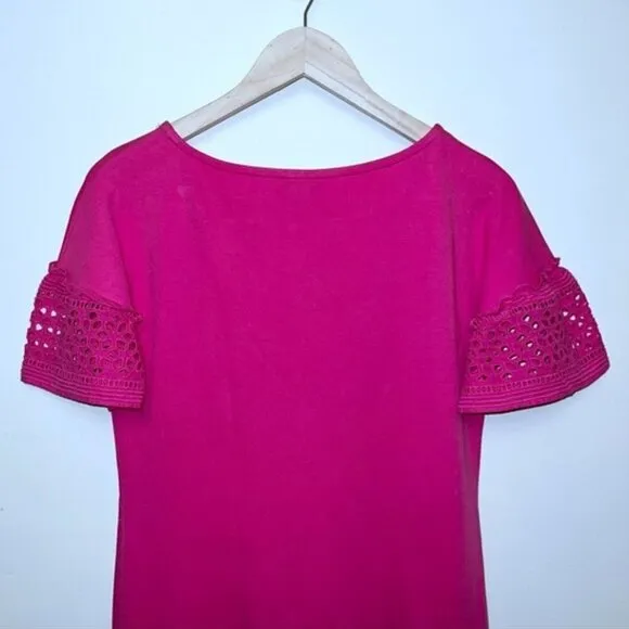 Talbots Pink Short Sleeve Lace / Eyelet Interlock Shift Mini Dress Size M Medium