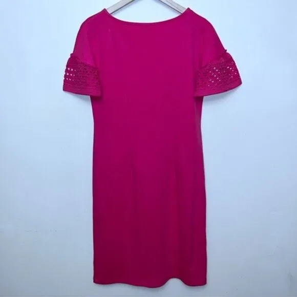 Talbots Pink Short Sleeve Lace / Eyelet Interlock Shift Mini Dress Size M Medium