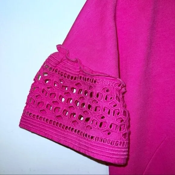 Talbots Pink Short Sleeve Lace / Eyelet Interlock Shift Mini Dress Size M Medium