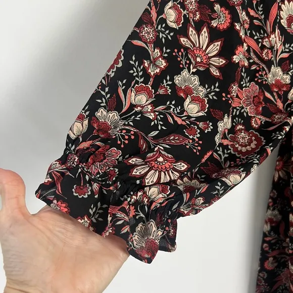 Talbots Plus Bracelet Sleeve Elastic Waist Autumn Garden Feminine Midi Dress 2X