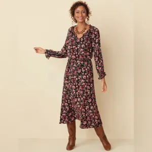 Talbots Plus Bracelet Sleeve Elastic Waist Autumn Garden Feminine Midi Dress 2X