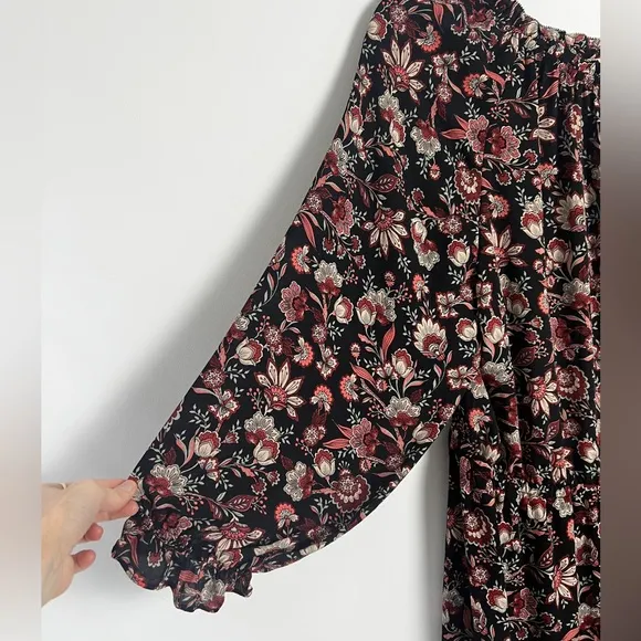 Talbots Plus Bracelet Sleeve Elastic Waist Autumn Garden Feminine Midi Dress 2X