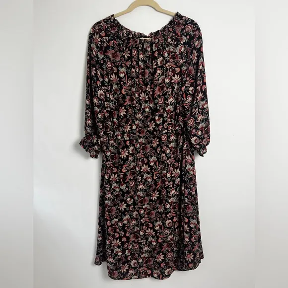 Talbots Plus Bracelet Sleeve Elastic Waist Autumn Garden Feminine Midi Dress 2X
