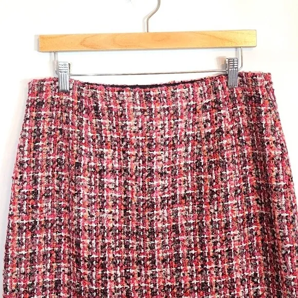 Talbots Tweed Boucle Fringe Wool Blend Pink Multi A Line Skirt Size 6