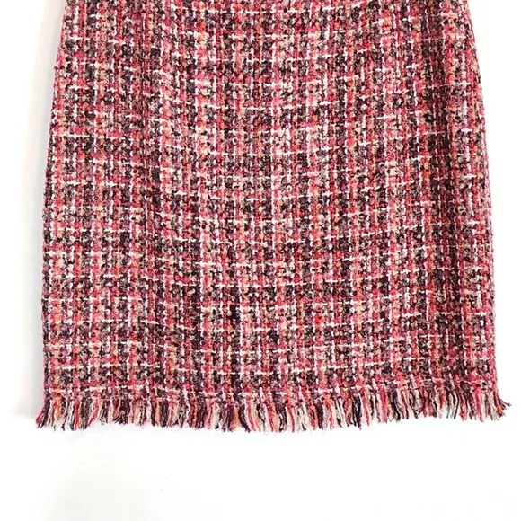 Talbots Tweed Boucle Fringe Wool Blend Pink Multi A Line Skirt Size 6