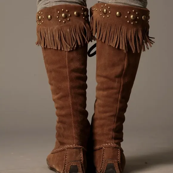 Tall Desert Fringe Suede Moccasin Boot - Free People x All Black 38