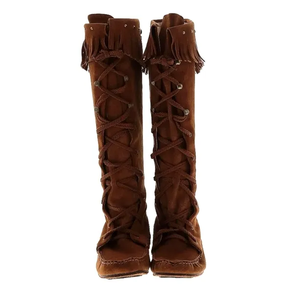 Tall Desert Fringe Suede Moccasin Boot - Free People x All Black 38