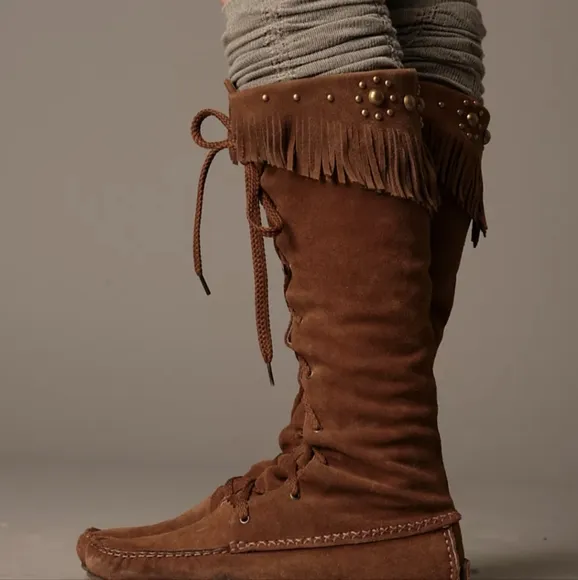 Tall Desert Fringe Suede Moccasin Boot - Free People x All Black 38