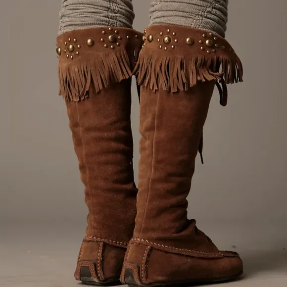 Tall Desert Fringe Suede Moccasin Boot - Free People x All Black 38