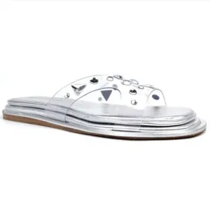 Tamara Mellon Stellaire 90s Pillow Slide Sandals Clear And Crystal Silver