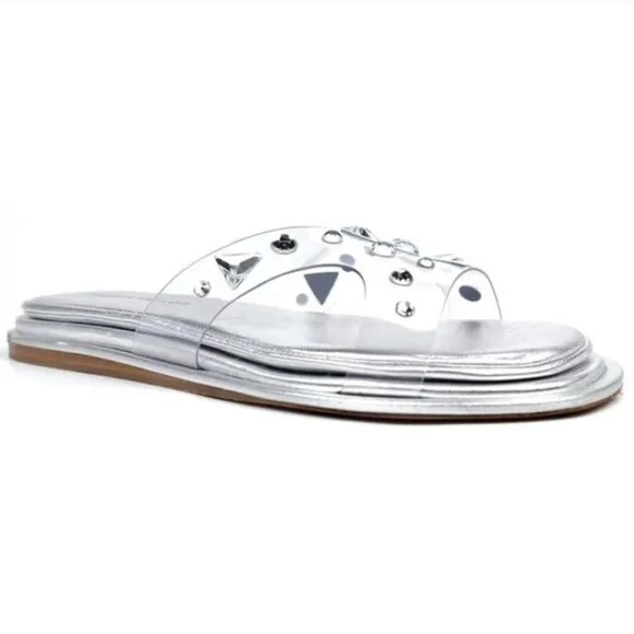Tamara Mellon Stellaire 90s Pillow Slide Sandals Clear And Crystal Silver