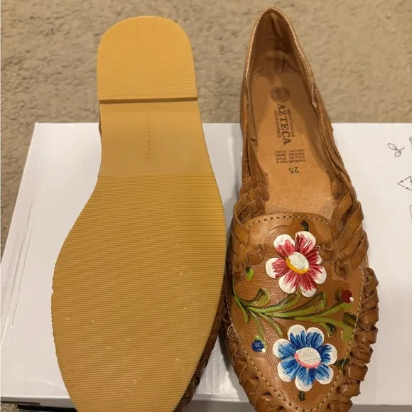 Tan and Red Floral Embellished Sandals