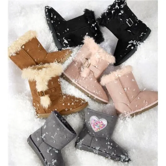Tan Girls' and Toddler Warm Faux Fur Lightweight Winter‎ Ski Cold Boot for Girls