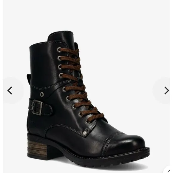 Taos Crave Boots Black Leather Lace-up Combat Moto Women’s Sz 39 US 8 MSRP $250