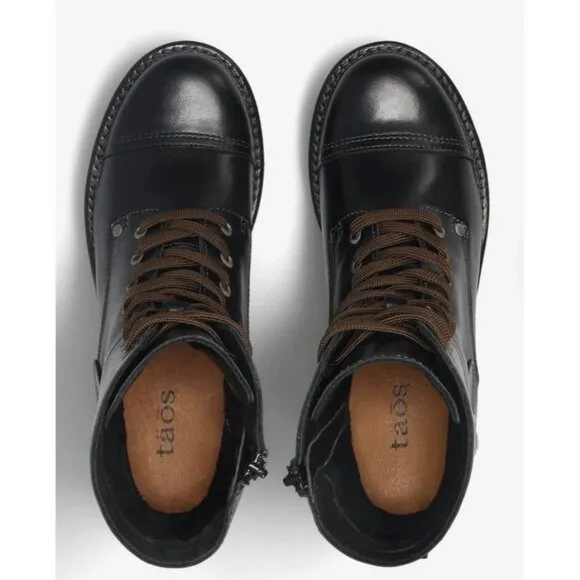 Taos Crave Boots Black Leather Lace-up Combat Moto Women’s Sz 39 US 8 MSRP $250