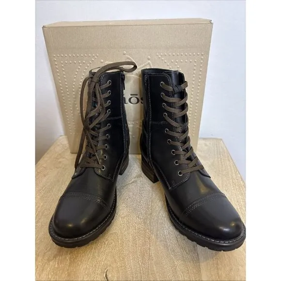 Taos Crave Boots Black Leather Lace-up Combat Moto Women’s Sz 39 US 8 MSRP $250