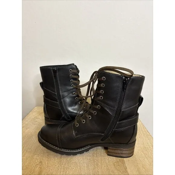 Taos Crave Boots Black Leather Lace-up Combat Moto Women’s Sz 39 US 8 MSRP $250