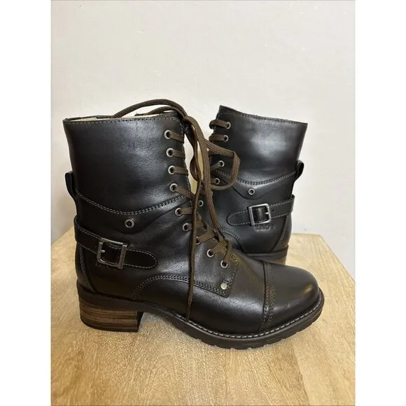 Taos Crave Boots Black Leather Lace-up Combat Moto Women’s Sz 39 US 8 MSRP $250
