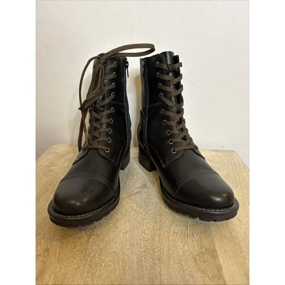 Taos Crave Boots Black Leather Lace-up Combat Moto Women’s Sz 39 US 8 MSRP $250