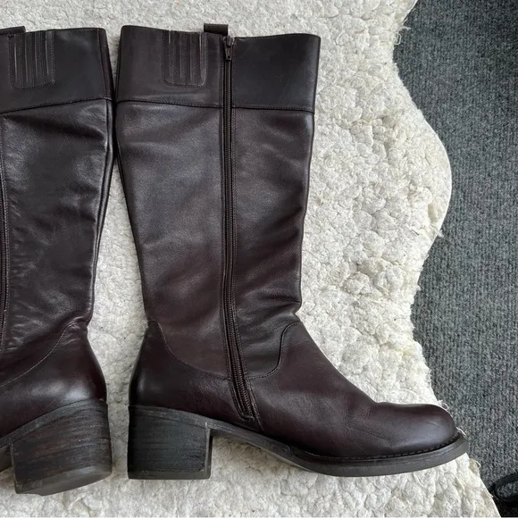 Tara M Brown Leather DIDI Faux Fur Interior Block Heel Rounded Toe Boots Sz 9