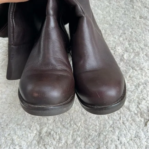 Tara M Brown Leather DIDI Faux Fur Interior Block Heel Rounded Toe Boots Sz 9