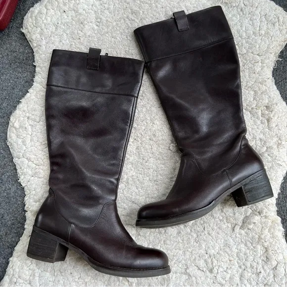 Tara M Brown Leather DIDI Faux Fur Interior Block Heel Rounded Toe Boots Sz 9