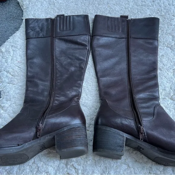 Tara M Brown Leather DIDI Faux Fur Interior Block Heel Rounded Toe Boots Sz 9