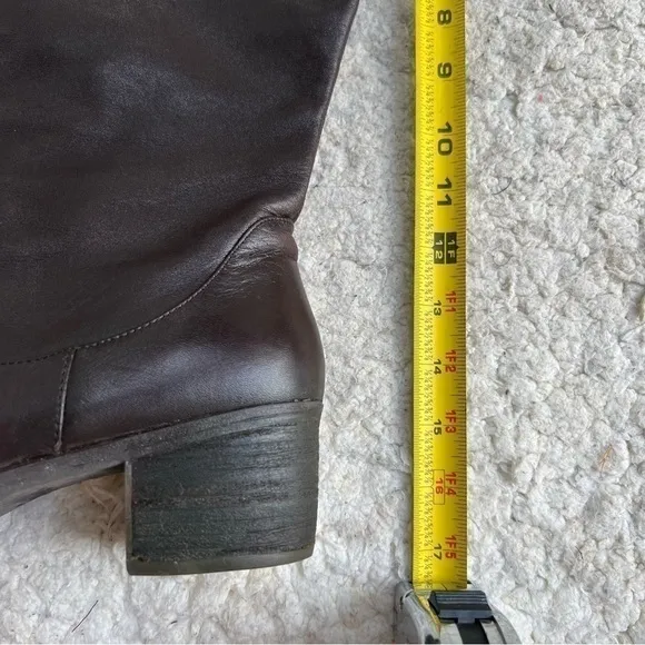 Tara M Brown Leather DIDI Faux Fur Interior Block Heel Rounded Toe Boots Sz 9