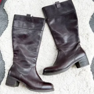 Tara M Brown Leather DIDI Faux Fur Interior Block Heel Rounded Toe Boots Sz 9