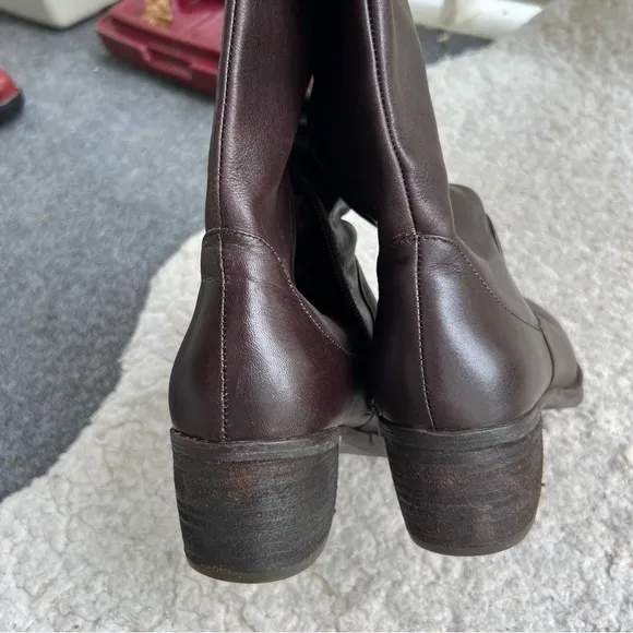 Tara M Brown Leather DIDI Faux Fur Interior Block Heel Rounded Toe Boots Sz 9