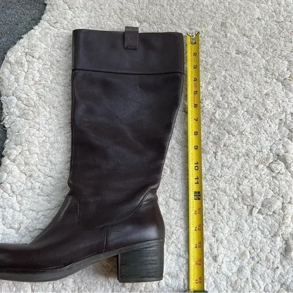 Tara M Brown Leather DIDI Faux Fur Interior Block Heel Rounded Toe Boots Sz 9