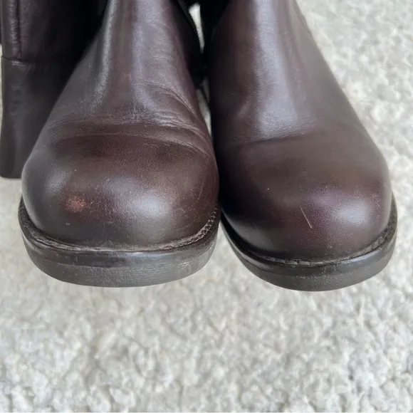 Tara M Brown Leather DIDI Faux Fur Interior Block Heel Rounded Toe Boots Sz 9