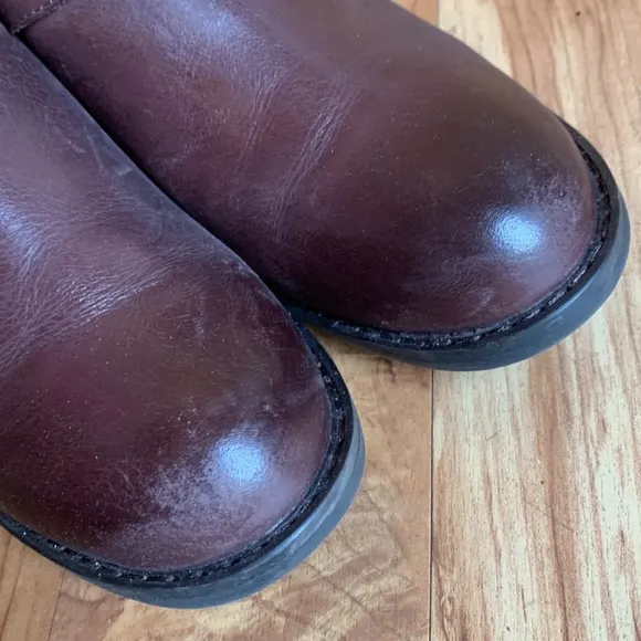 Tara M Ginnie brown leather 2” ankle booties boots size 8-1/2 Abeo insoles EUC