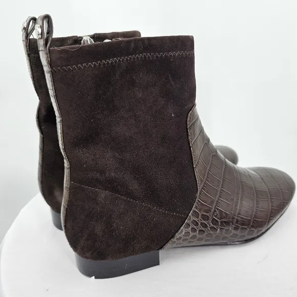 Taryn Rose Collection Ankle Boots Espresso Brown Croc Leather and suede Size 7