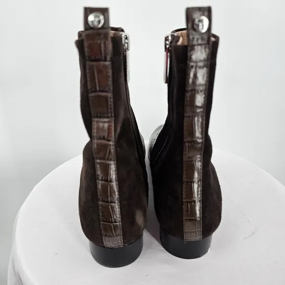 Taryn Rose Collection Ankle Boots Espresso Brown Croc Leather and suede Size 7