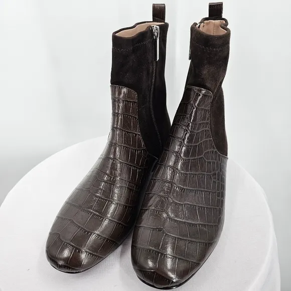 Taryn Rose Collection Ankle Boots Espresso Brown Croc Leather and suede Size 7