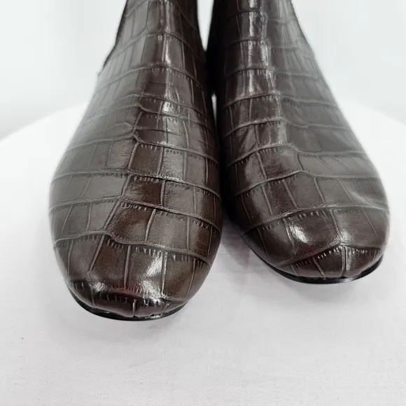 Taryn Rose Collection Ankle Boots Espresso Brown Croc Leather and suede Size 7