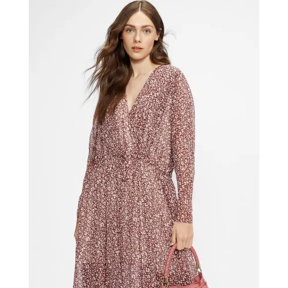 Ted Baker Vallyy Draped Midi Dress with Batwing Sleeve in Deep Purple NWT Size 8