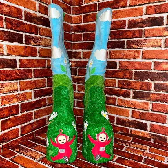 Teletubbies X Dollskill Hide and Seek Platform Boots NIB RARE Green Blue SZE 9
