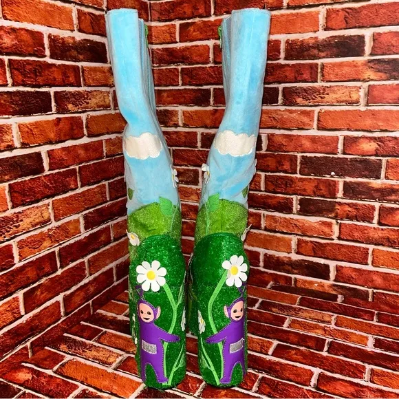 Teletubbies X Dollskill Hide and Seek Platform Boots NIB RARE Green Blue SZE 9