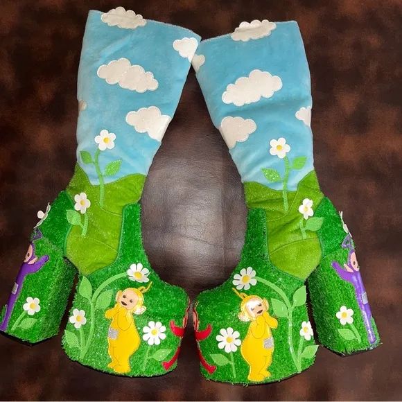 Teletubbies X Dollskill Hide and Seek Platform Boots NIB RARE Green Blue SZE 9