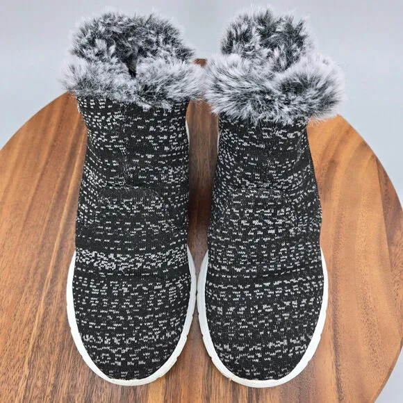 Telic Boots Womens 6 Black Gray Apres-Ski Recovery Zip Up Faux Fur Ankle Booties