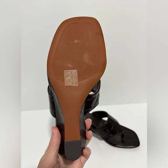 The Deanna Thong Wedge Sandal in Chocolate Raisin Croc-Embossed leather $138 NEW