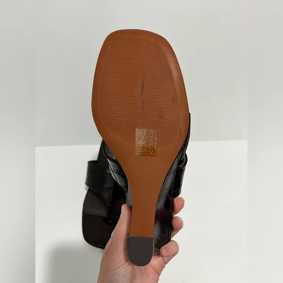 The Deanna Thong Wedge Sandal in Chocolate Raisin Croc-Embossed leather $138 NEW
