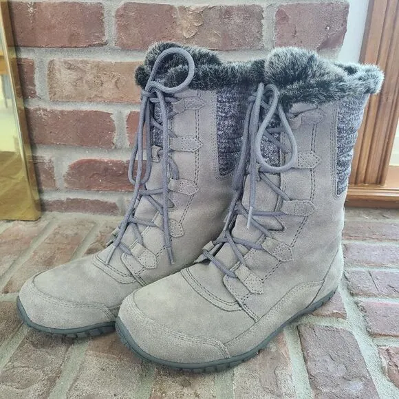 The North Face Nuptse Purna II Gray Women's Winter Boots Suede Faux Fur Size 9
