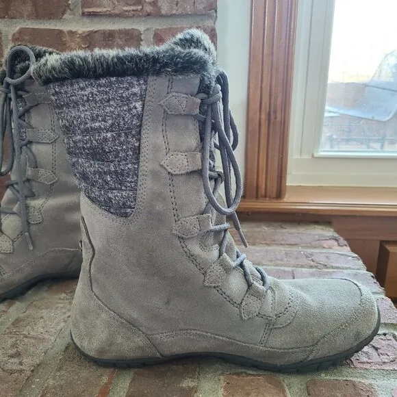 The North Face Nuptse Purna II Gray Women's Winter Boots Suede Faux Fur Size 9