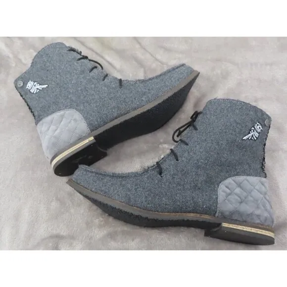 The Sak Sakroots Womens 10 Gray Jayla Boots Lace Up Booties Owl Felt Boucle NEW