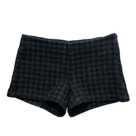 Theory Classic Houndstooth Pied de Poule Print Black &amp; Grey Side Zip Wool Shorts