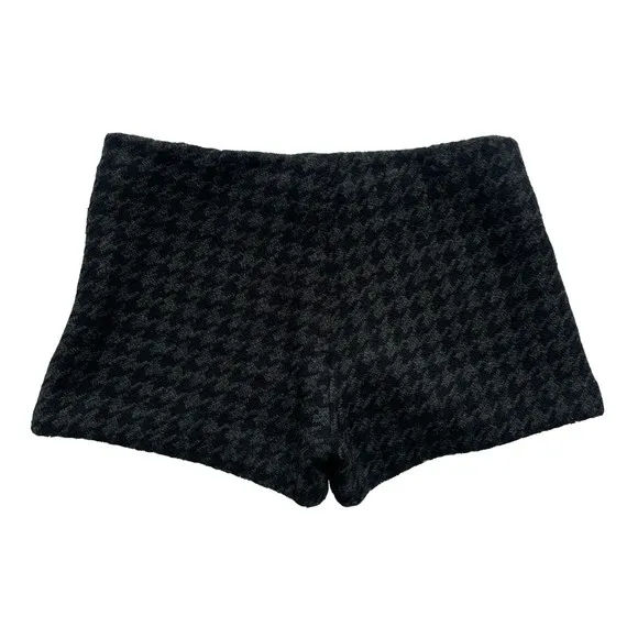 Theory Classic Houndstooth Pied de Poule Print Black &amp; Grey Side Zip Wool Shorts